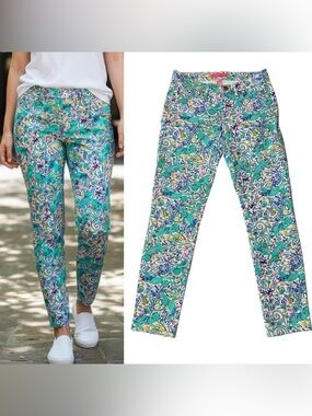 LILLY PULITZER SKINNY CROP PANTS SOUTH OCEAN .SIZE 4,TROPICAL, COASTAL, RESORT